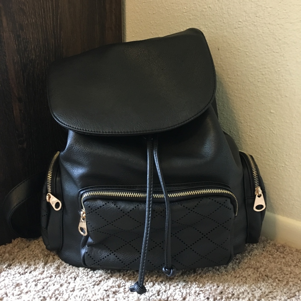 Black Faux Leather Forever21 Backpack